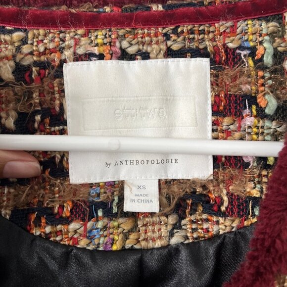 Anthropologie ett:twa Women’s Sz XS Tan Tweed Blazer Jacket Multicolor Harlequin - Picture 4 of 8